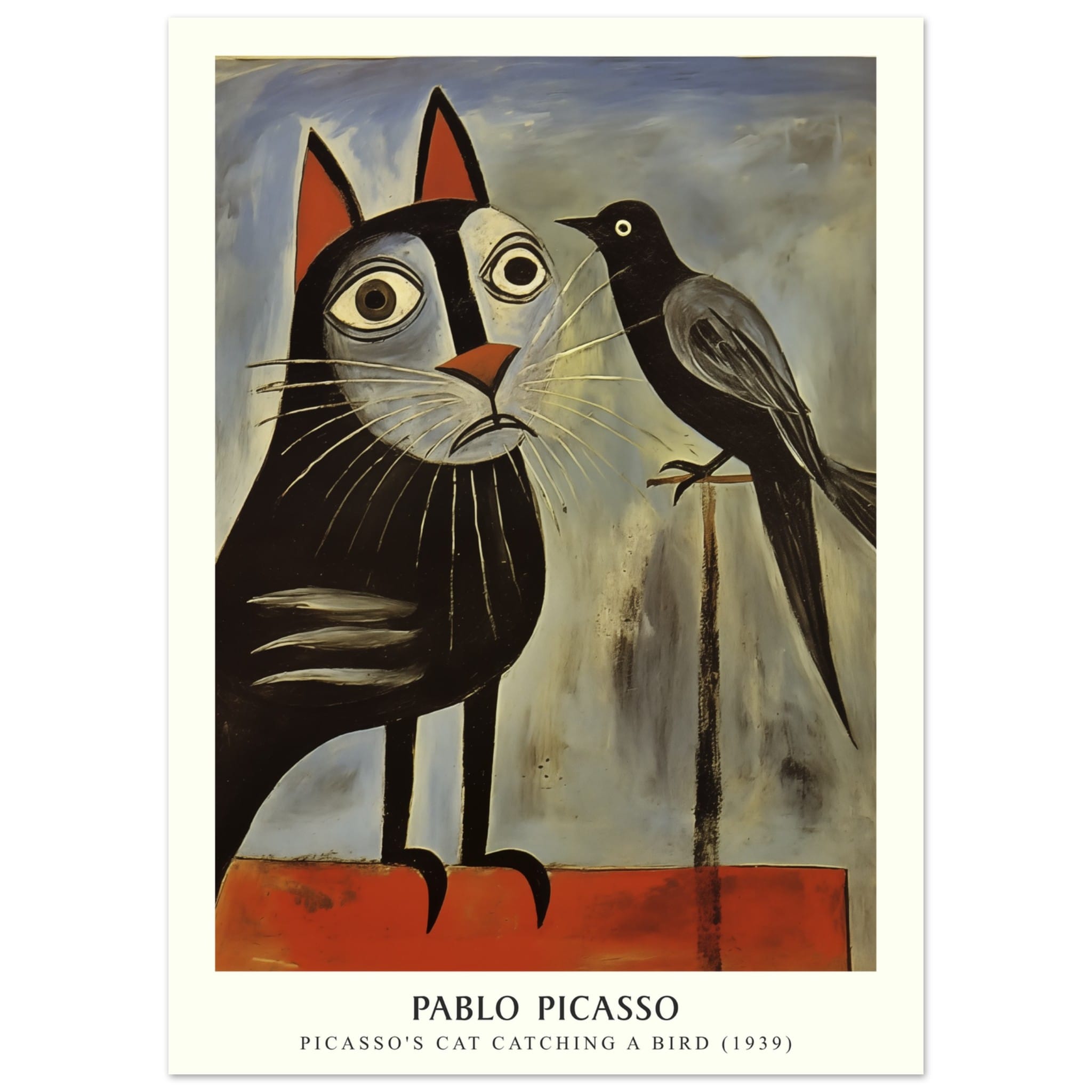 Artfulprints Poster Pablo Picasso - Picasso's cat catching a bird  - 50x70 cm - Grijs