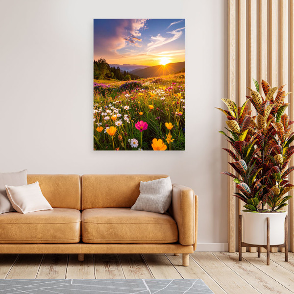 Obraz do salonu sypialni biura, Łąka kwiaty pejzaż górski natura 20x30