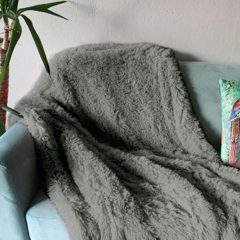 NEO - Plaid à poils longs extra-doux gris clair 120x150