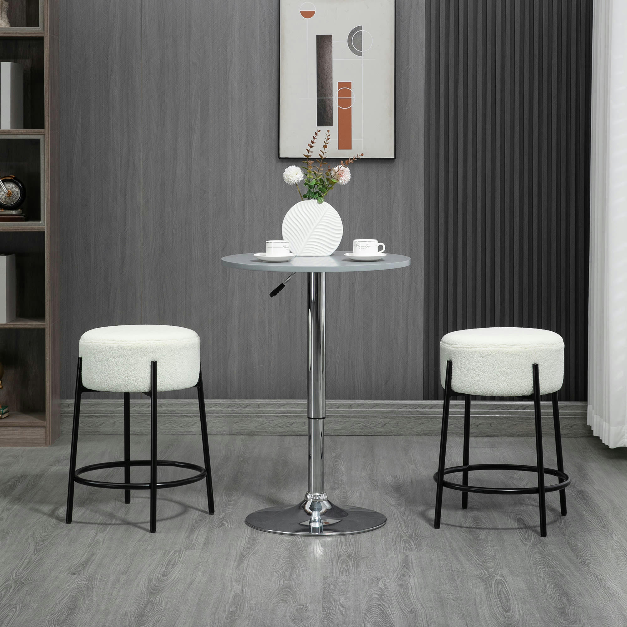 - Lot de 2 tabourets de bar design acier noir effet laine bouclée blanc