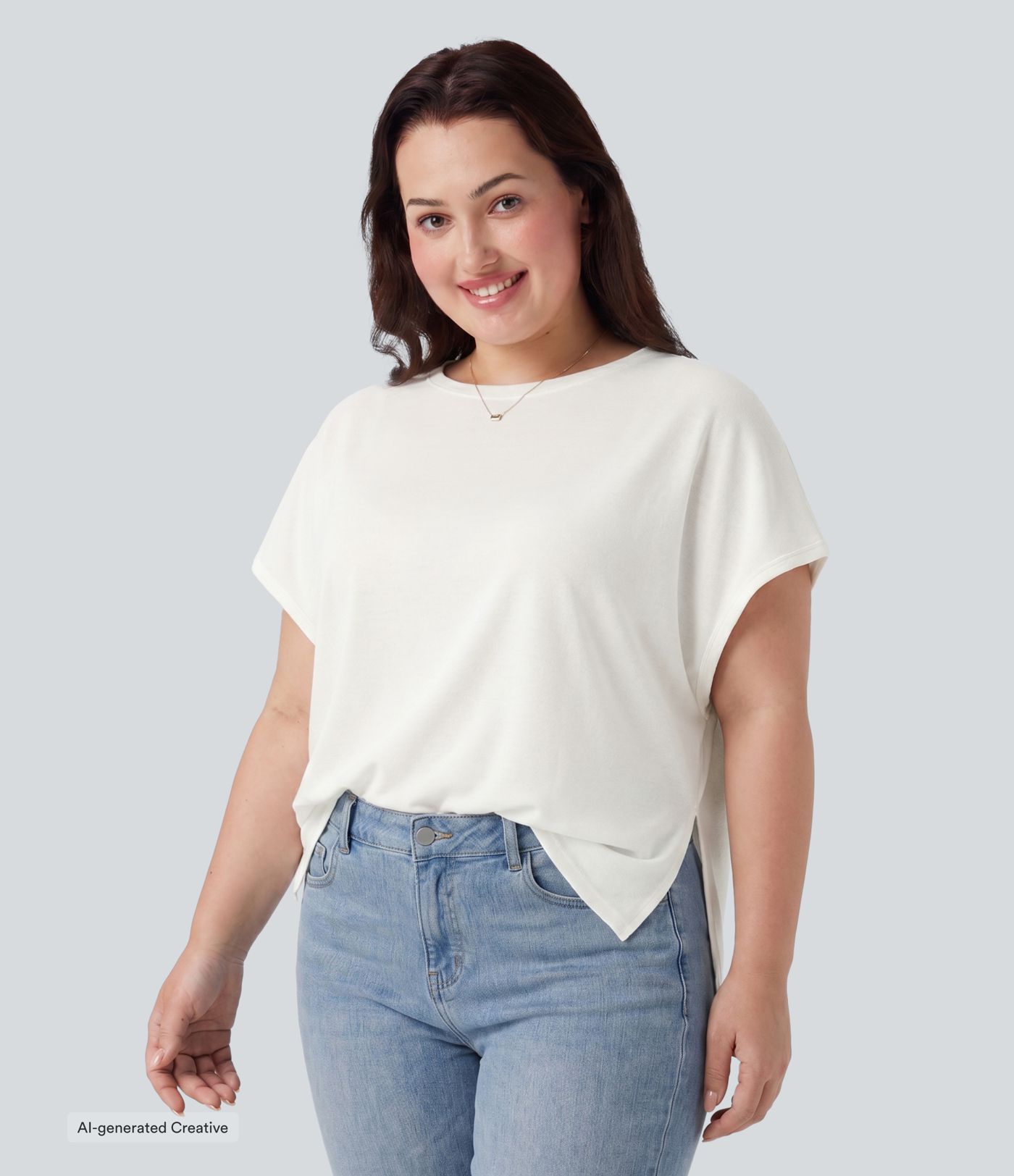 T-shirt grande taille coupe relax à encolure arrondie et manches chauve-souris