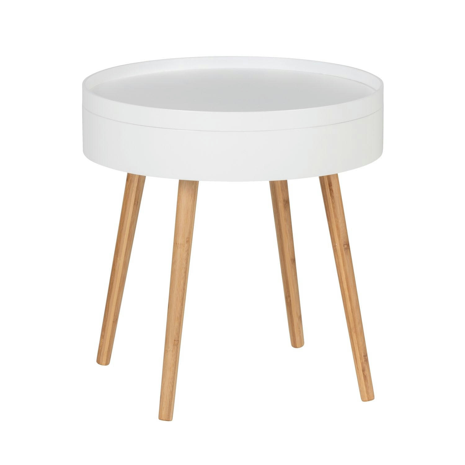 FIDJI - Table d'appoint ronde avec 4 pieds, en mdf et bambou blanc