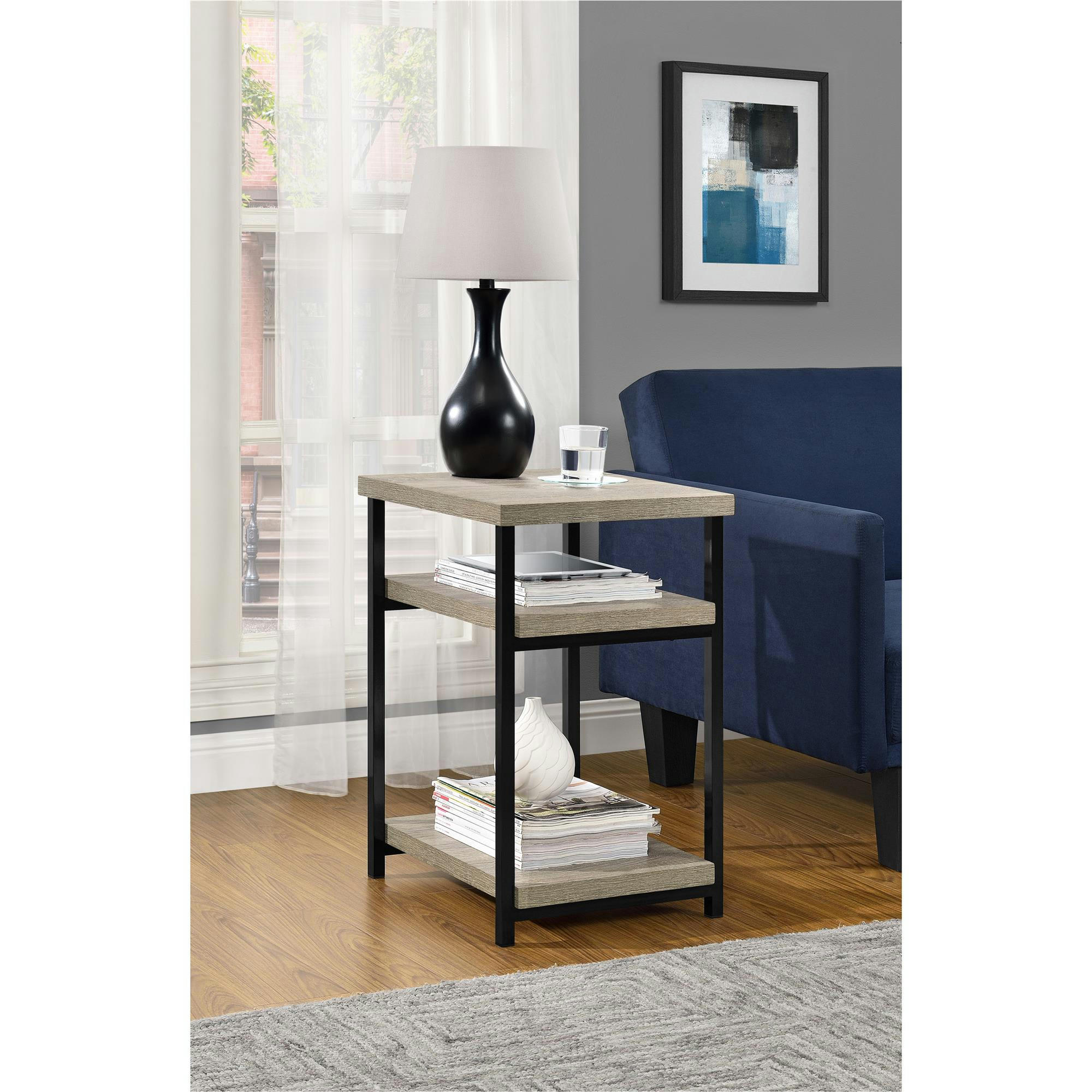 ELMWOOD - Table d'appoint avec 1 étagère en mélaminé à âme creuse gris vieilli
