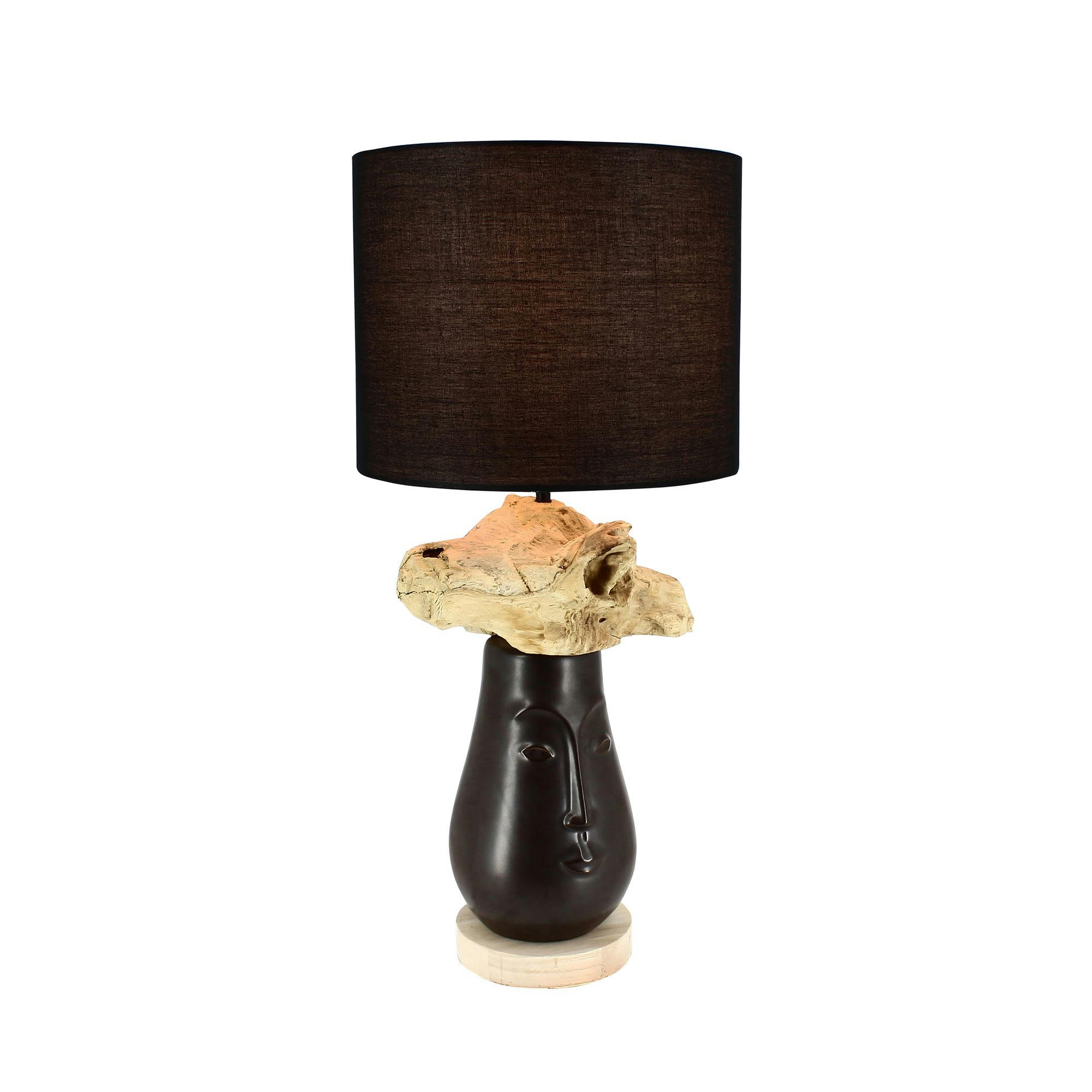 TAHAI - Lampe de table visage en céramique et acacia noir h46cm