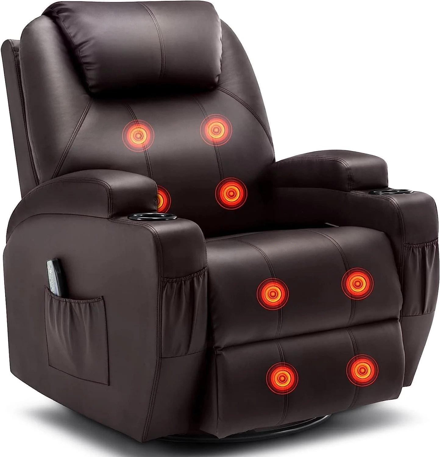 Recliner Chair, Rocking Chair with Massage and Heat, 360�� Swivel Recliner Chairs for Adults, Rocker Manual Recliner with Remote Control and Cup Holder for Living Room, Bedroom, Nursery(Brown)