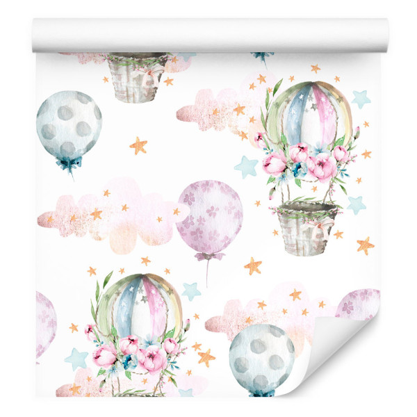 Tapeta Dla Dzieci Balony Kwiaty Chmury Gwiazdy