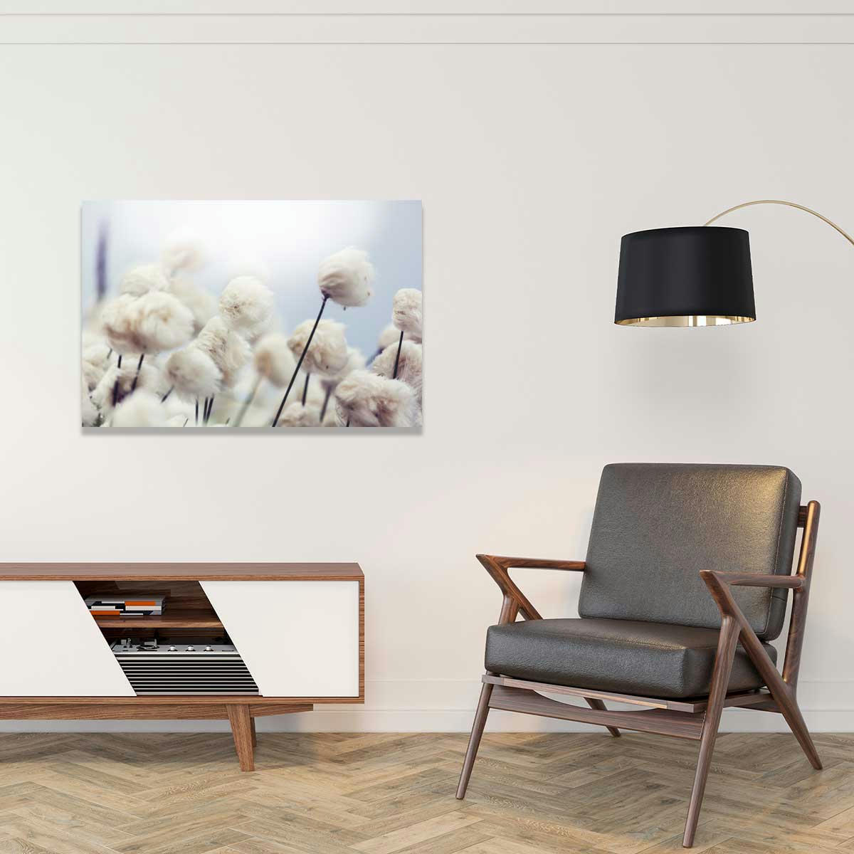 - Tableau fleurs de coton au vent toile imprimée 120x80cm