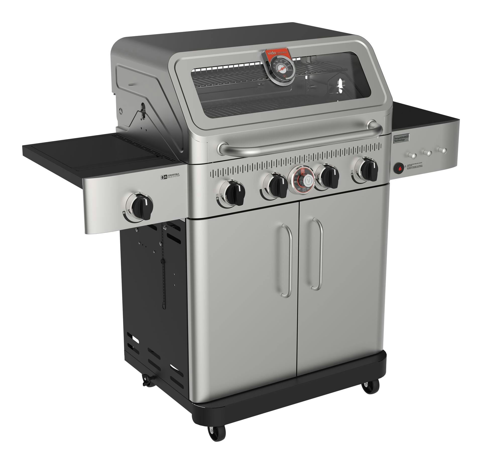 Vida by PADERNO Essence Series Vida 4-Burner Convertible Propane Gas BBQ Grill with a Window Lid