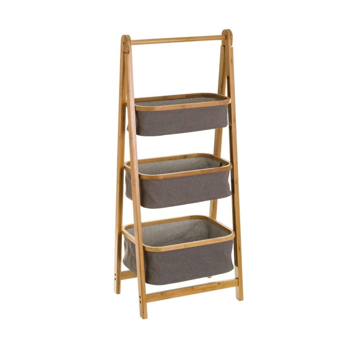 - Étagère de salle de bain bambou et paniers gris - 45x33.5x108.5cm