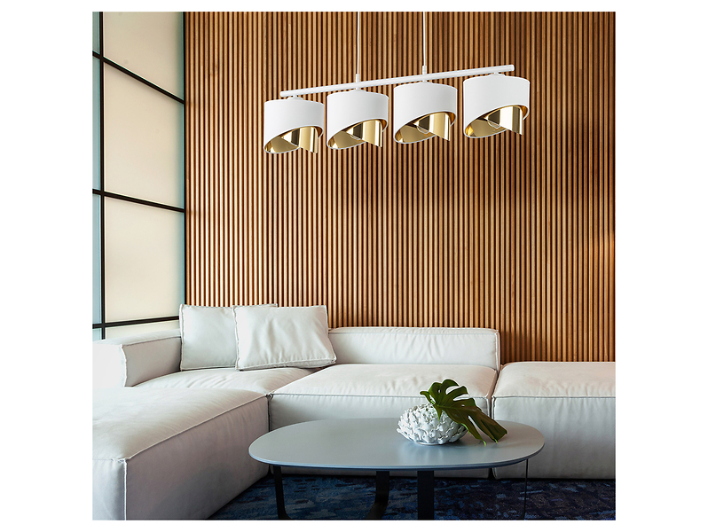 Lampa wisząca Grant 4-punktowa tkaninowa biało-złota