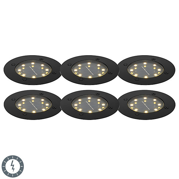 Ensemble de 6 spots de sol noirs avec LED solaire IP65 - Terry