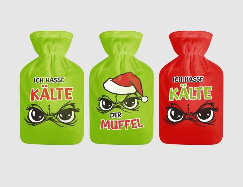 Wärmflasche Festtagsmuffel Grün oder Rot