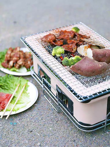 Portable Hibachi Tabletop Grill Dual Charcoal BBQ Chambers