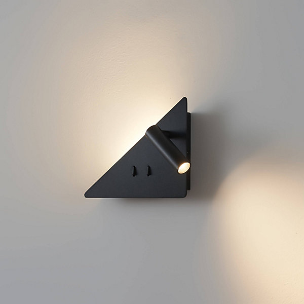 Applique noire triangle LED avec liseuse et angle droit à droite - Elaris Type A