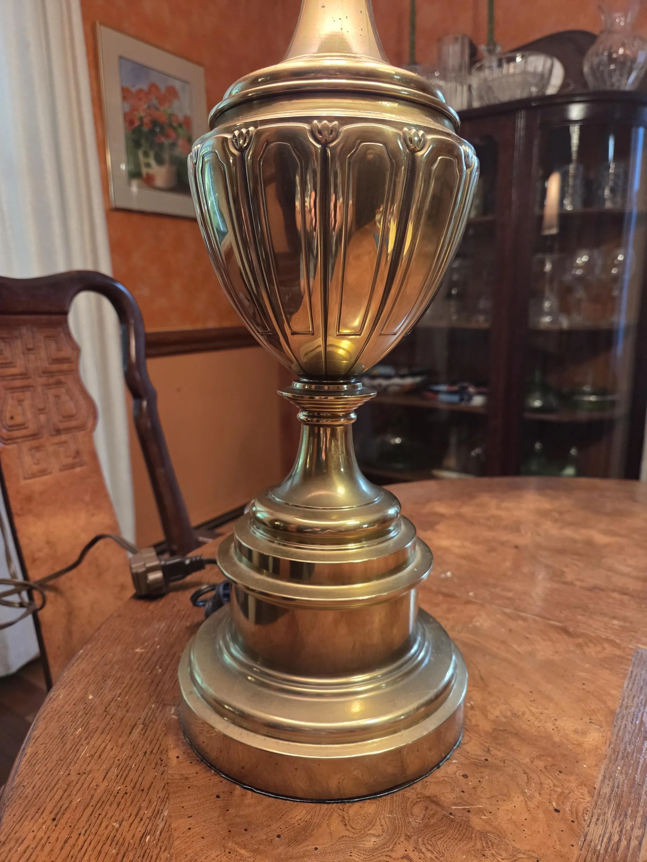 Vintage Stifel Brass Urn Table Lamp With Golden Bell Lampshade