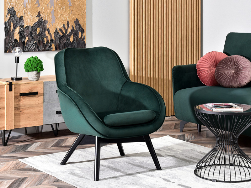 Zielony Fotel Welurowy Glamour Do Salonu Mers