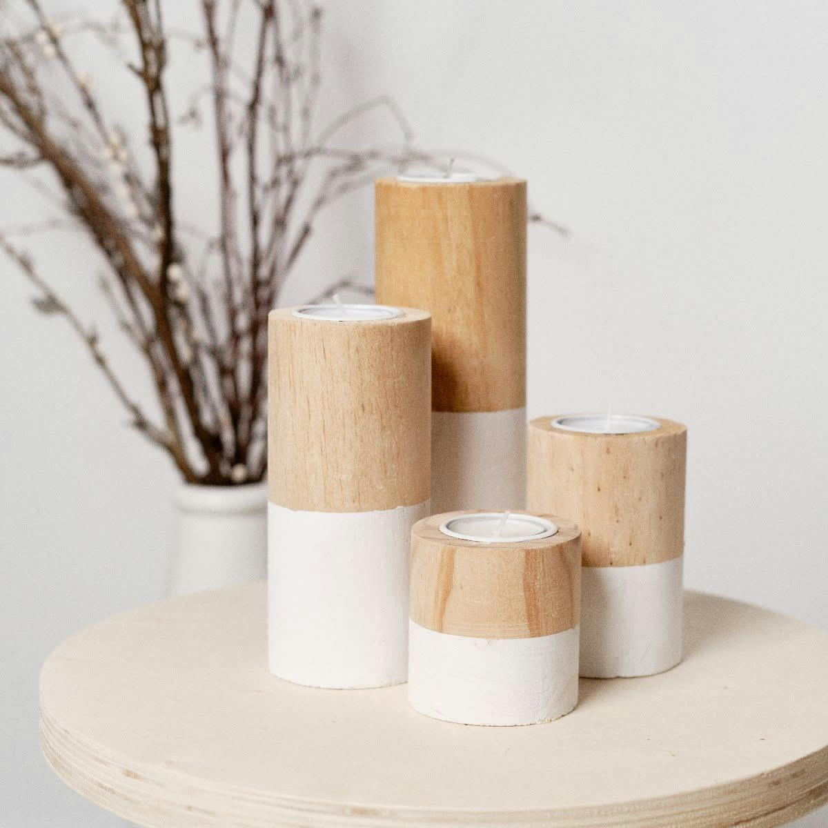 SIMPLICITY - Lot de 4 bougeoirs en bois blanc