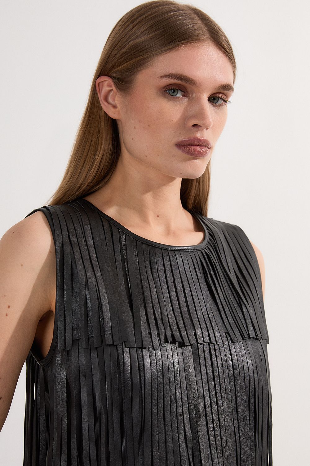 KarenMillen Leather Tassel Mini Dress