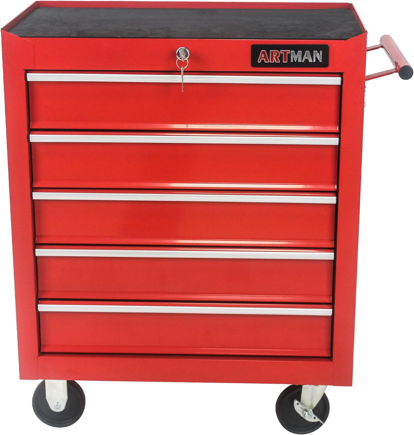 5-Drawer Tool Cart on Wheels, Drawers Rolling Tool Chest with Key Lock, Mobile Trolley Organizer Tools Box with Locking Wheels & Ball Bearing Drawers for Garage,Warehouse,Repair Shop (Red)