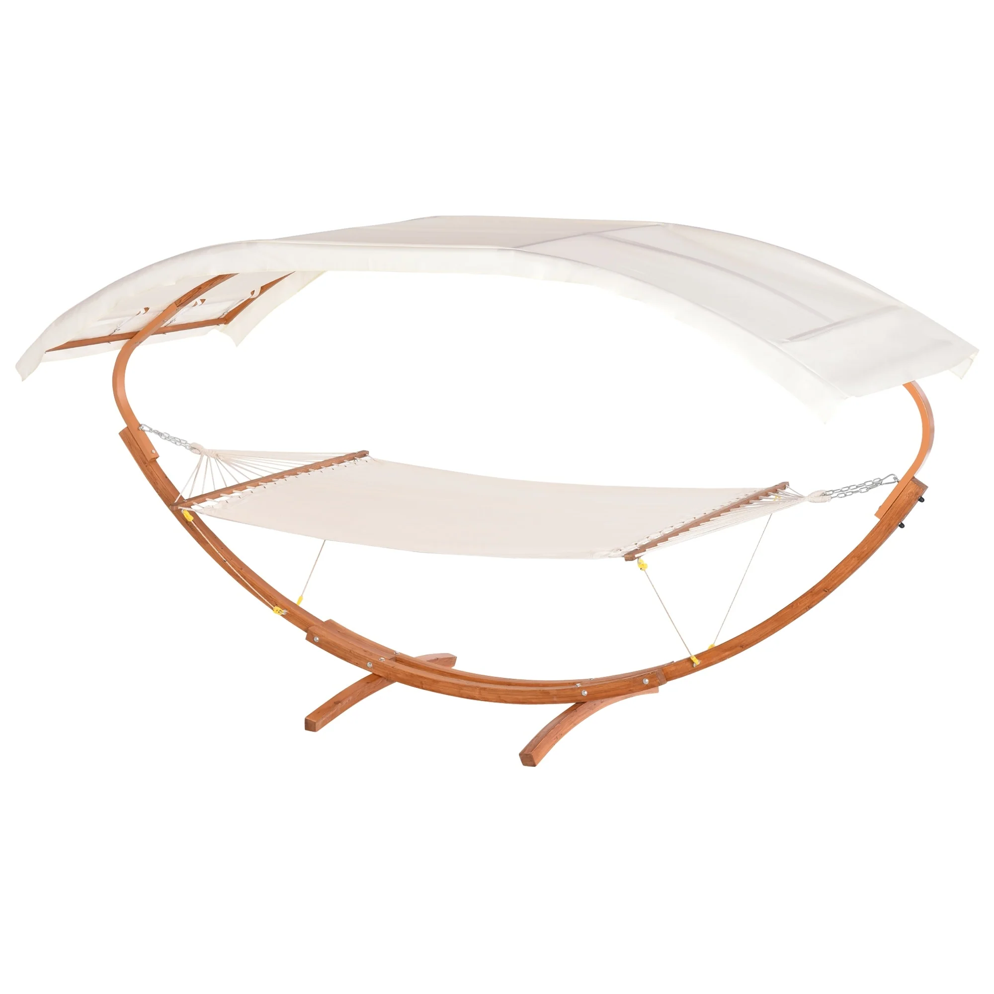 Outsunny 13' Wooden Arc Outdoor Hammock Stand Modern Curved Wood Bed with Detachable Canopy, Steel and Wood Stand, White