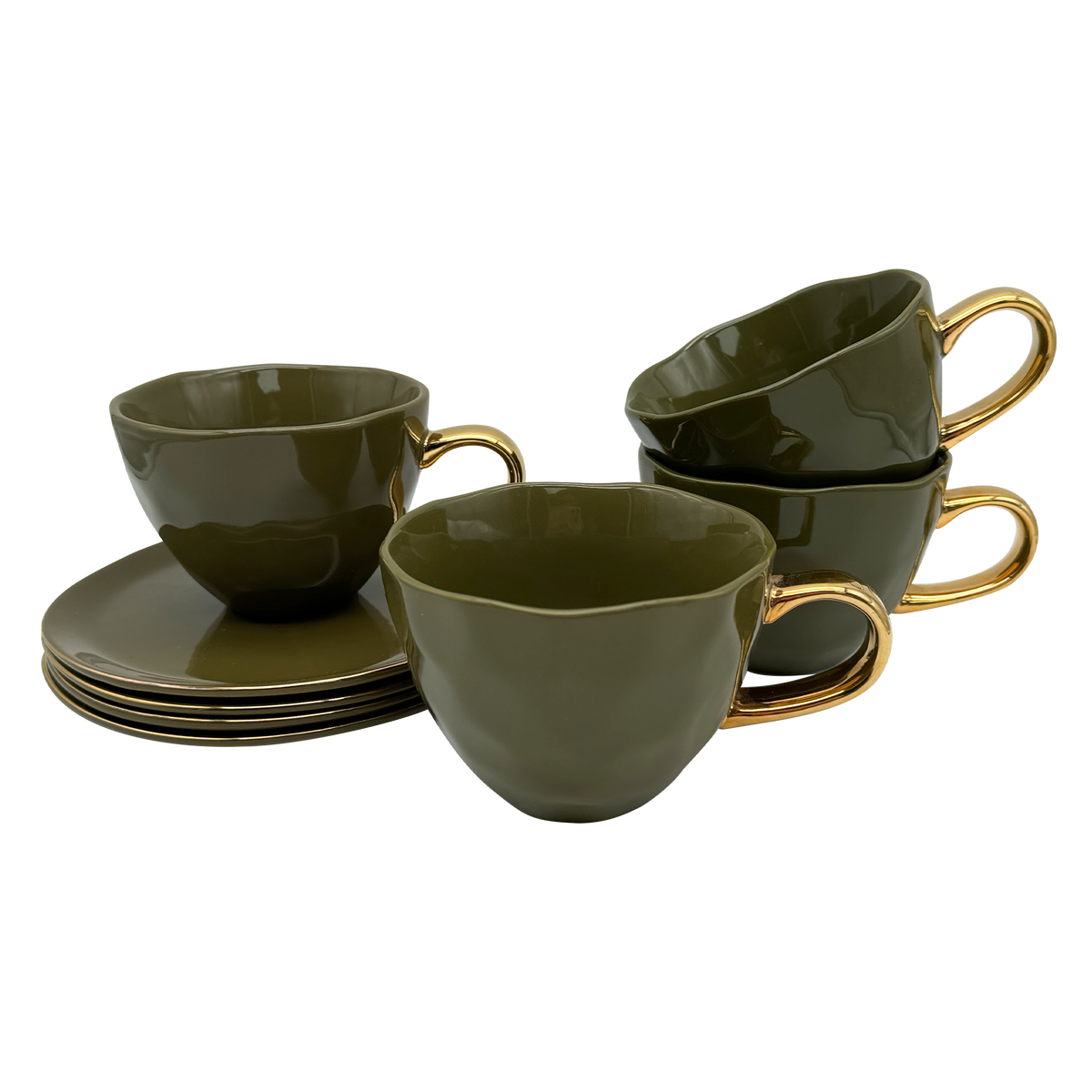 Urban Nature Culture Good Morning serviesset cappuccino/tea kopje met bord 17cm - Fir Green - 8-delig