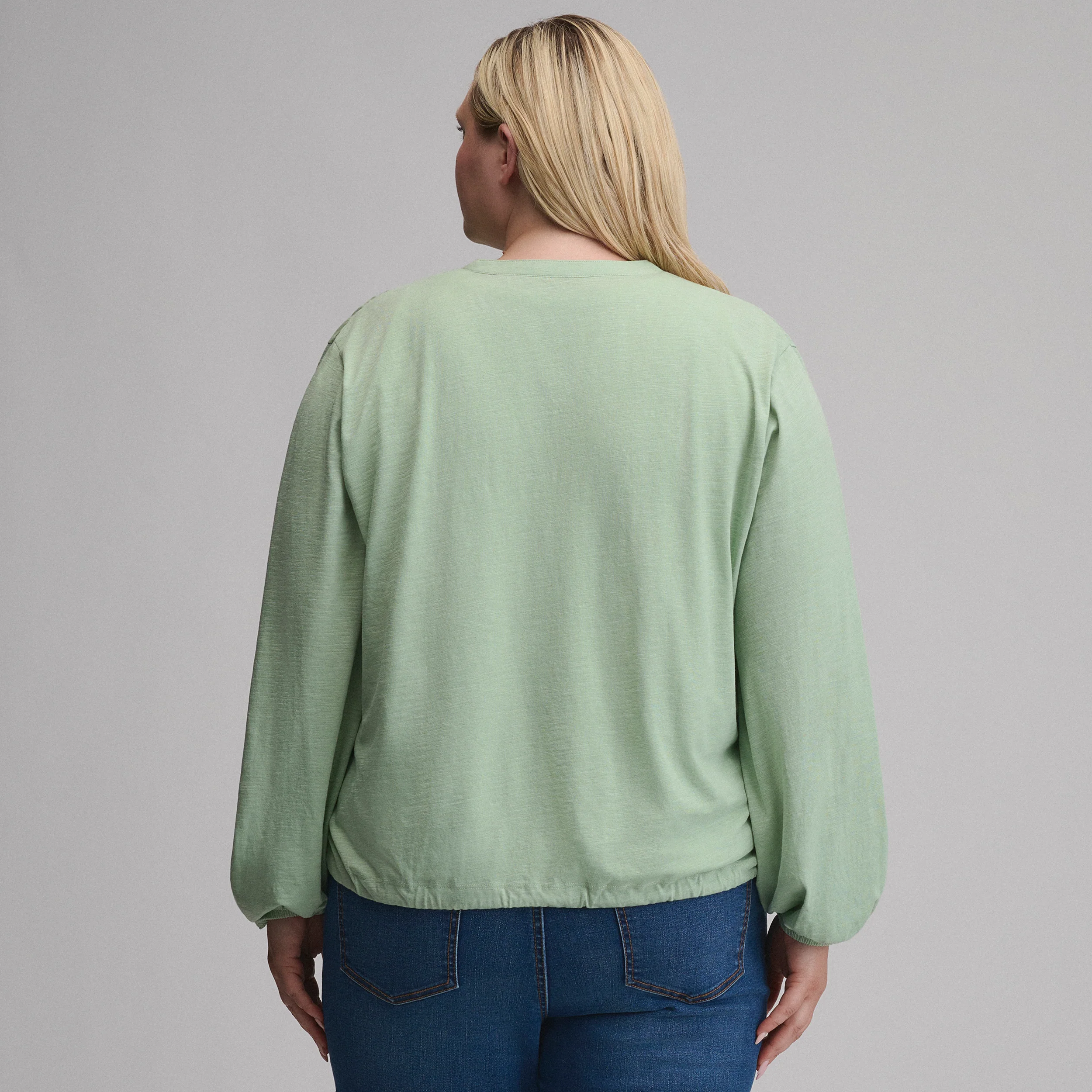 Women's Long-Sleeve Button Front Drawstring Hem Top