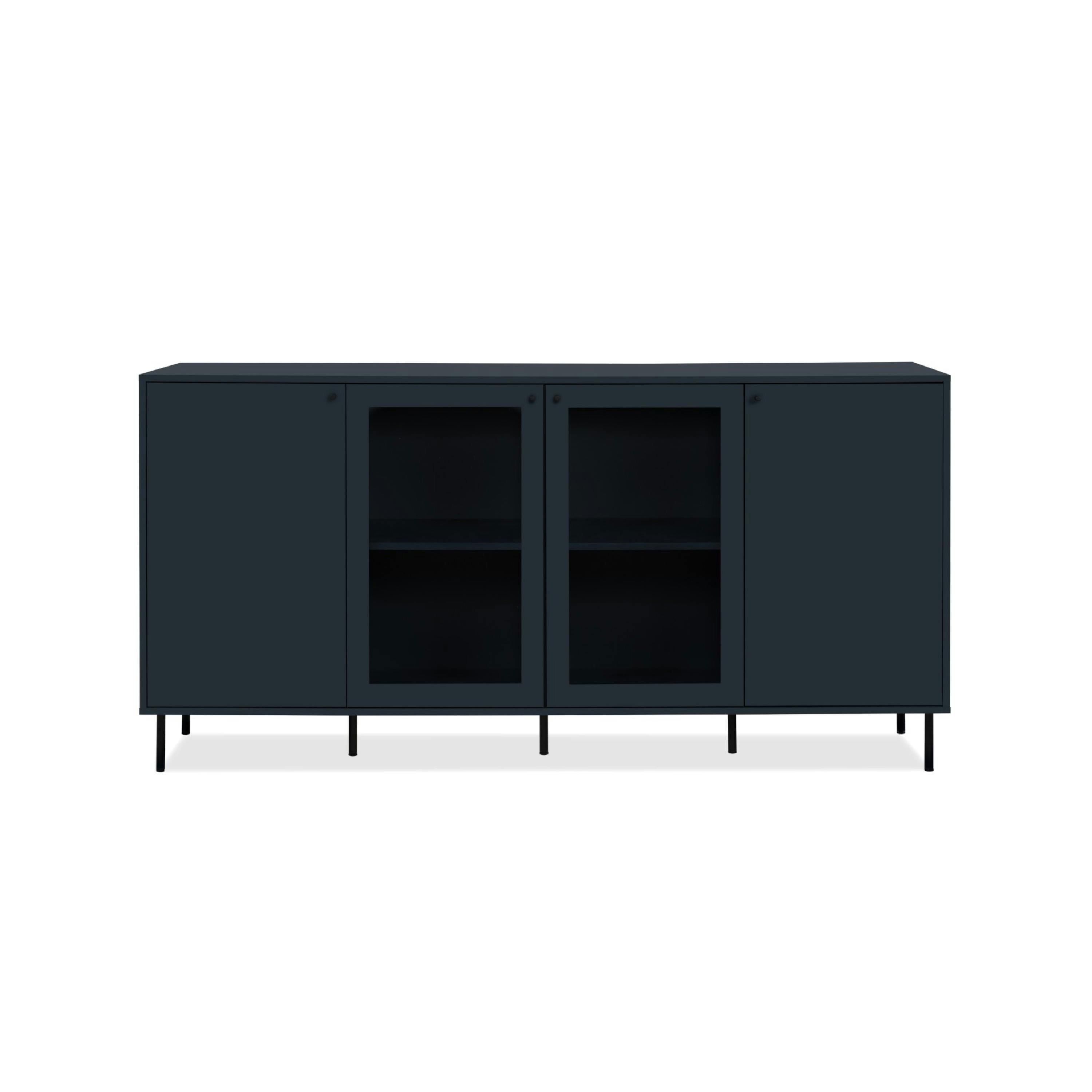 Buffet vitrine moderne bleu sombre 4 portes RAVEN