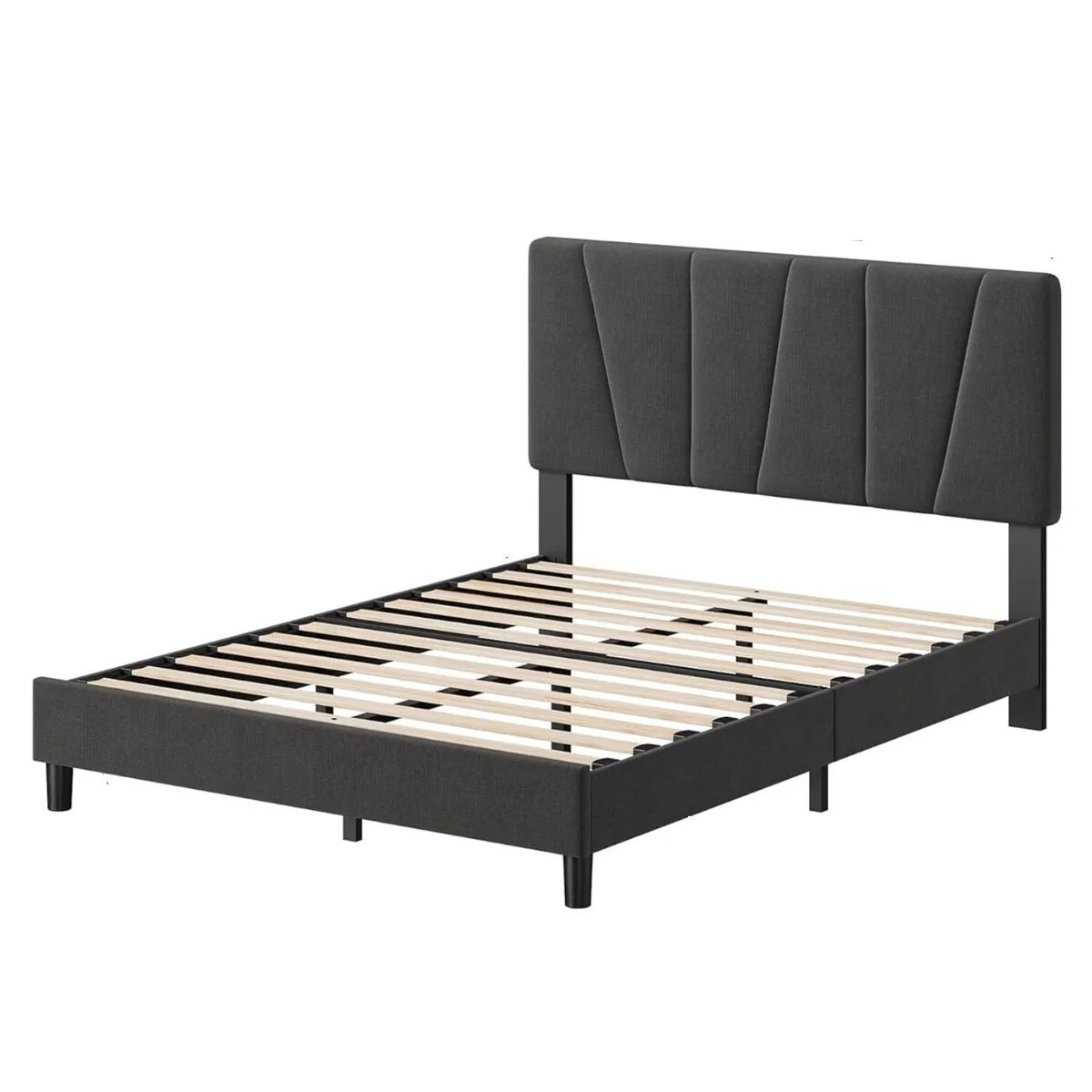 Modern Upholstered Bed Frame with Adjustable Headboard