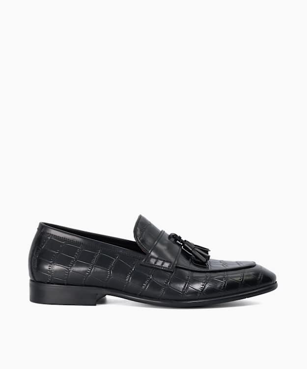 Son Black - Croc-Embossed Leather Tassel Loafers