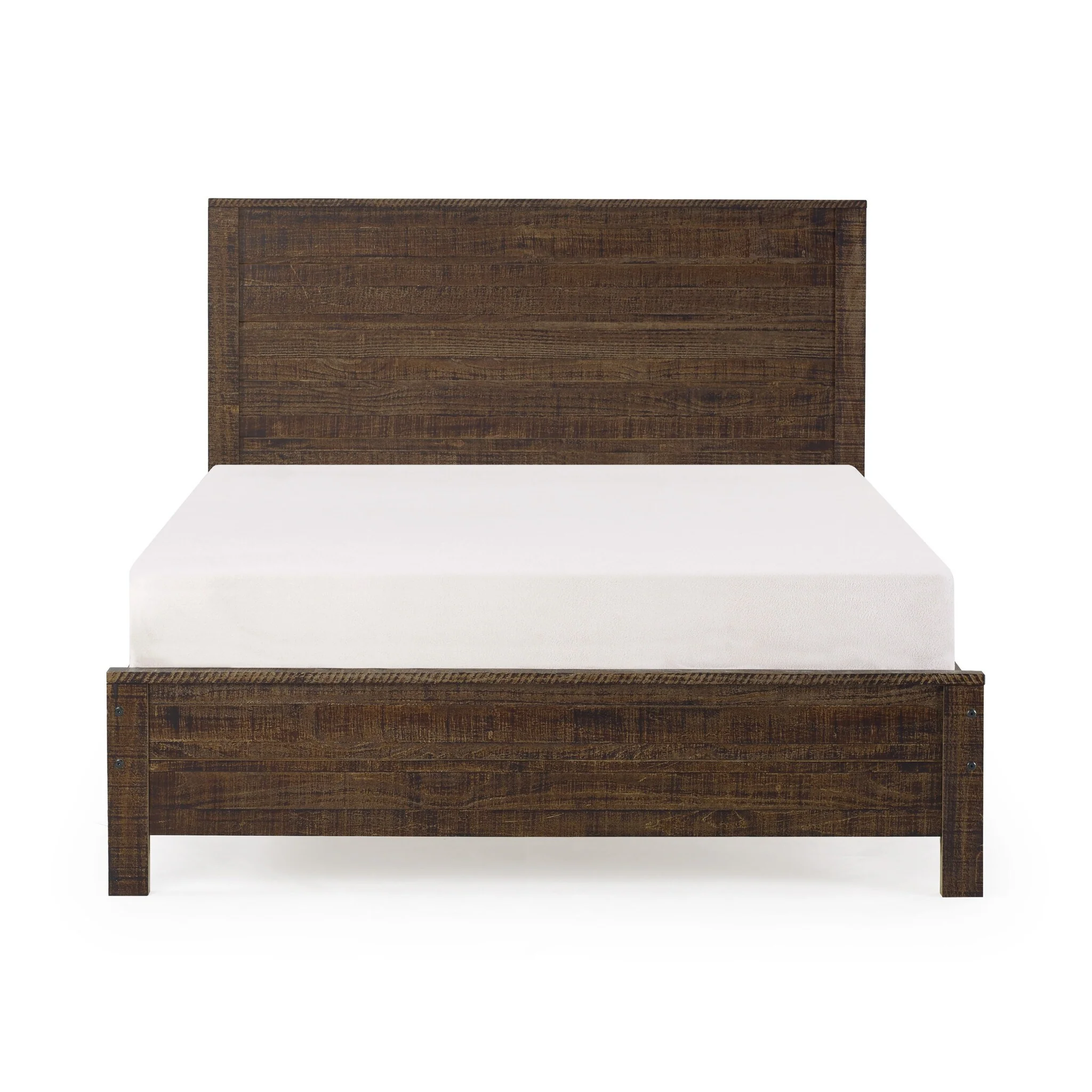 HomeRoots Brown Shiplap Texture Distressed Solid Wood Queen Bed Frame