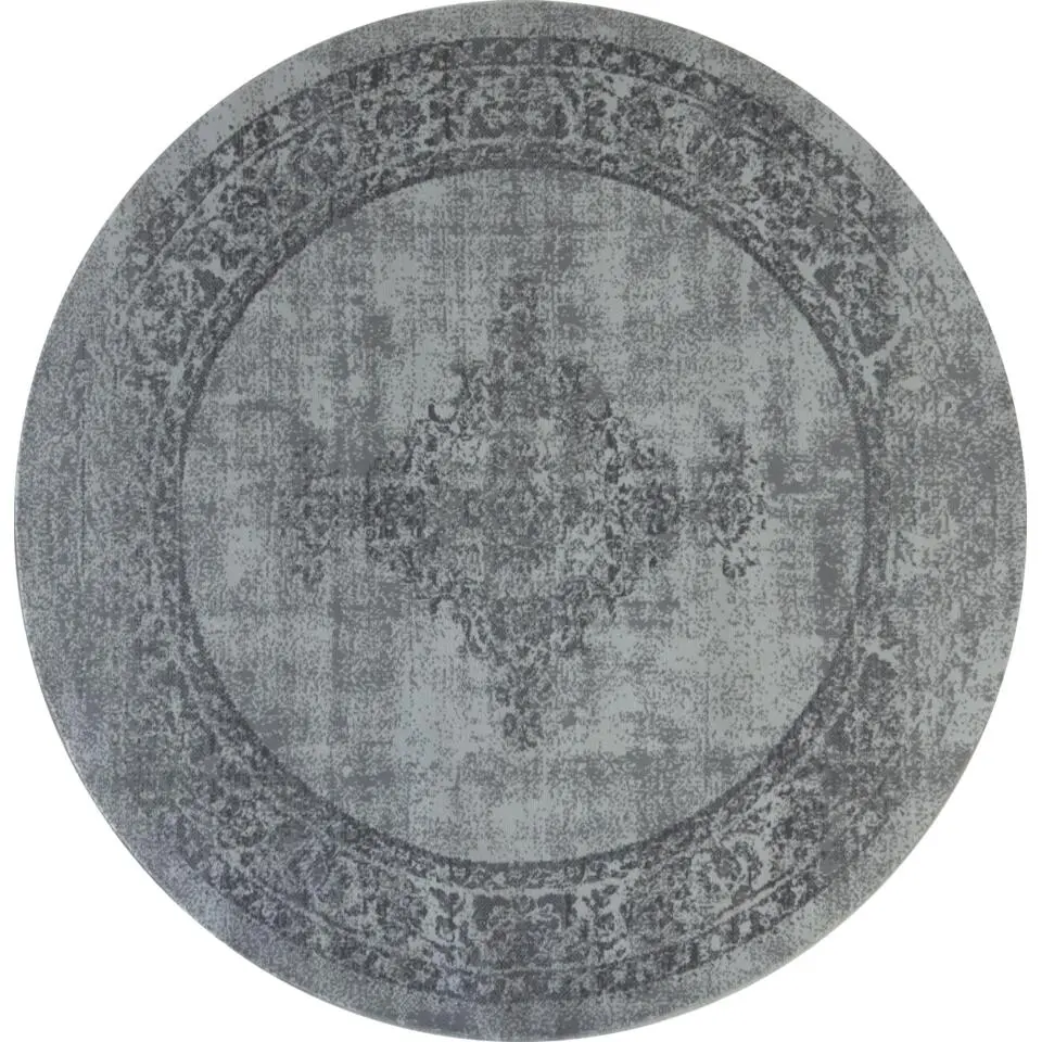 Istanbul Vintage - Laagpolig Vloerkleed - Retro Tapijt - Grijs - 200 CM ROND