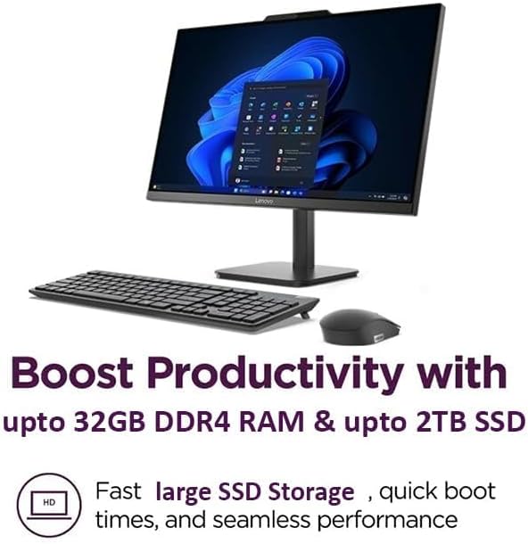Lenovo AIO 24 FHD All-in-One Desktop Computer  Lifetime Office 365 for Web  Intel 4-Core Processor  8GB DDR4 RAM  512GB PCIe SSD  WiFi 6  Bluetooth 5.2  HDMI  Onyx Black  KB  Windows 11 Home