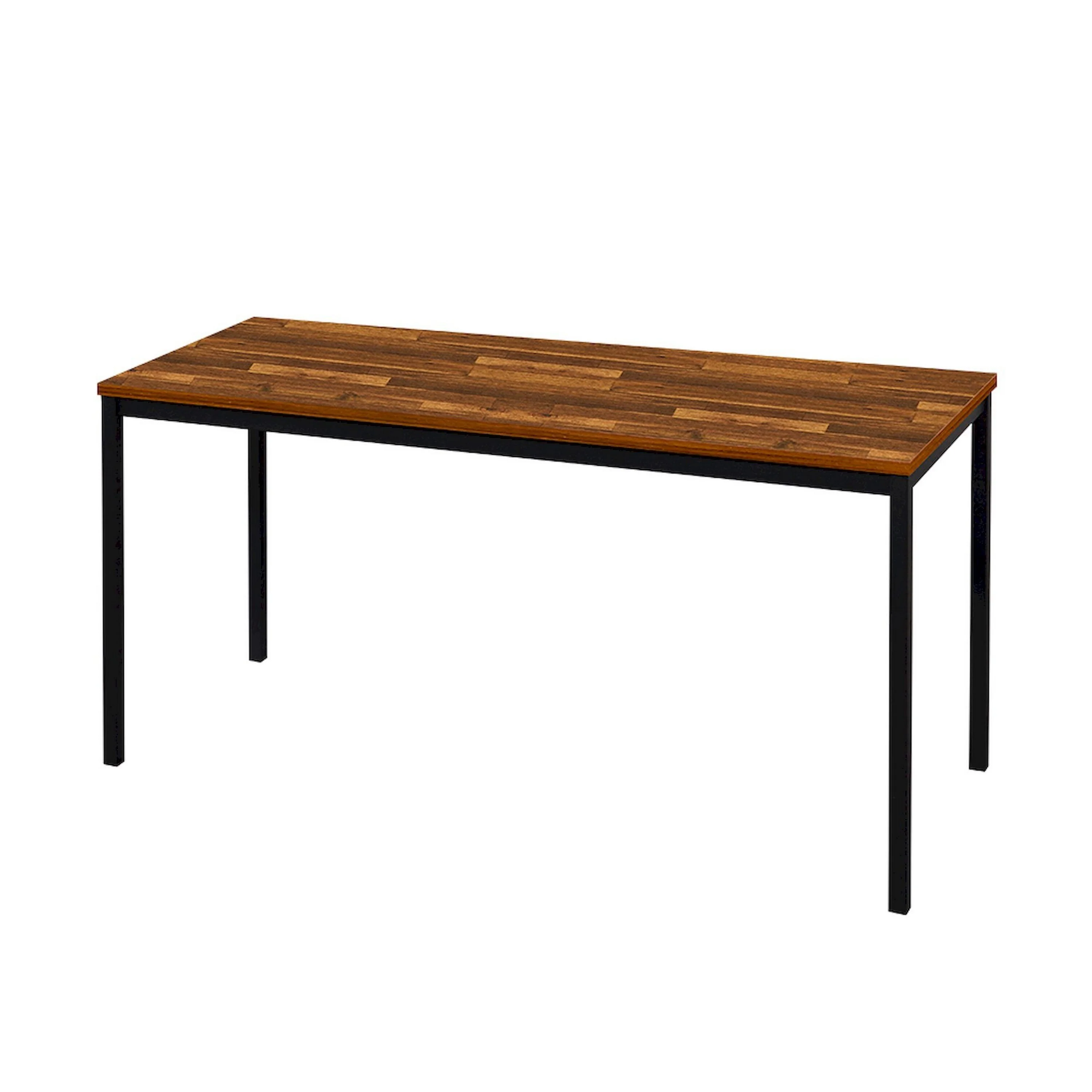Rary Computer Writing Desk, 63 Inch, Black Metal Frame, Brown Wood Top