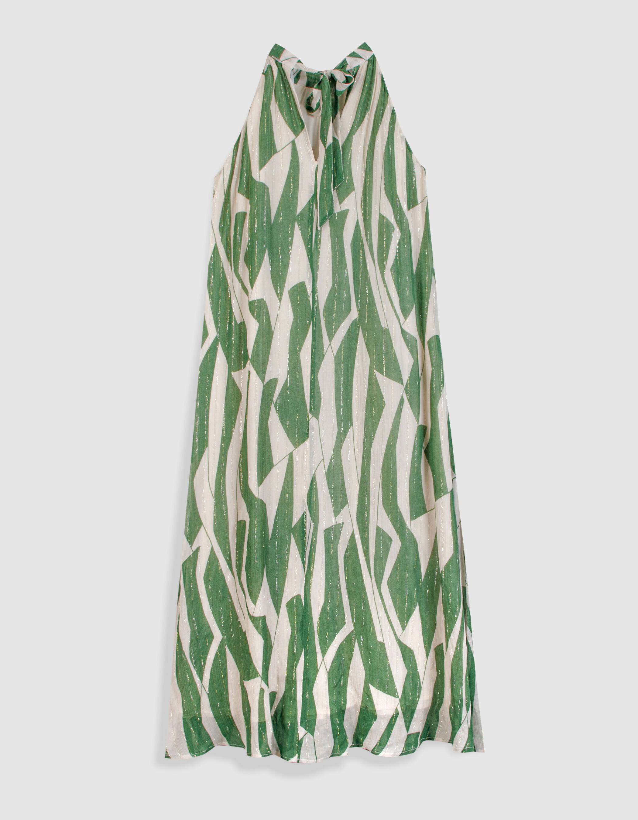 Robe longue verte imprimé graphique Femme