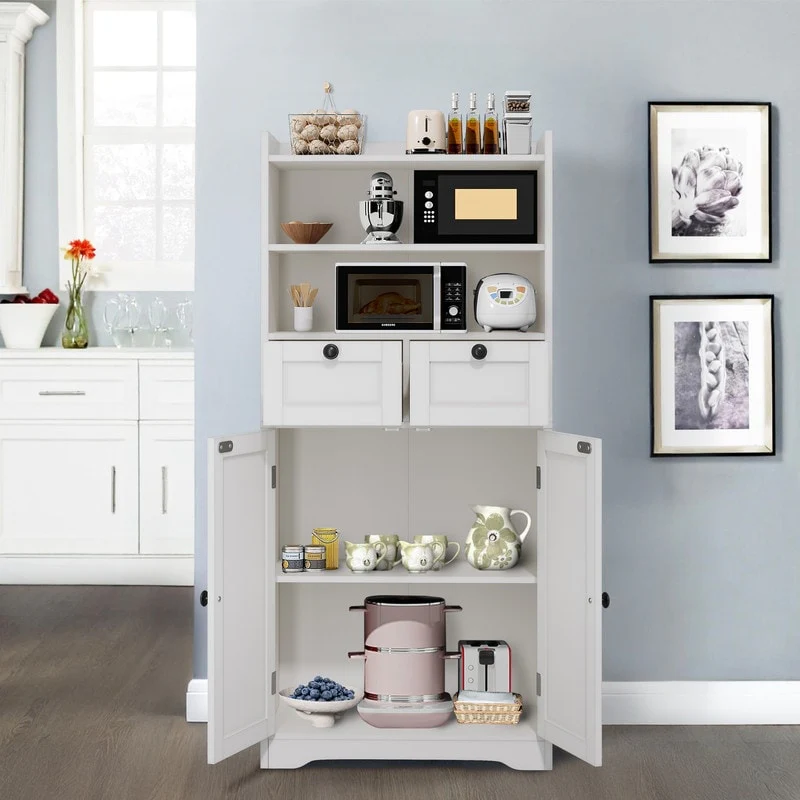 Spacious Kitchen Side Cabinet with Adjustable Shelves, Waterproof Finish & Magnetic Door Closures