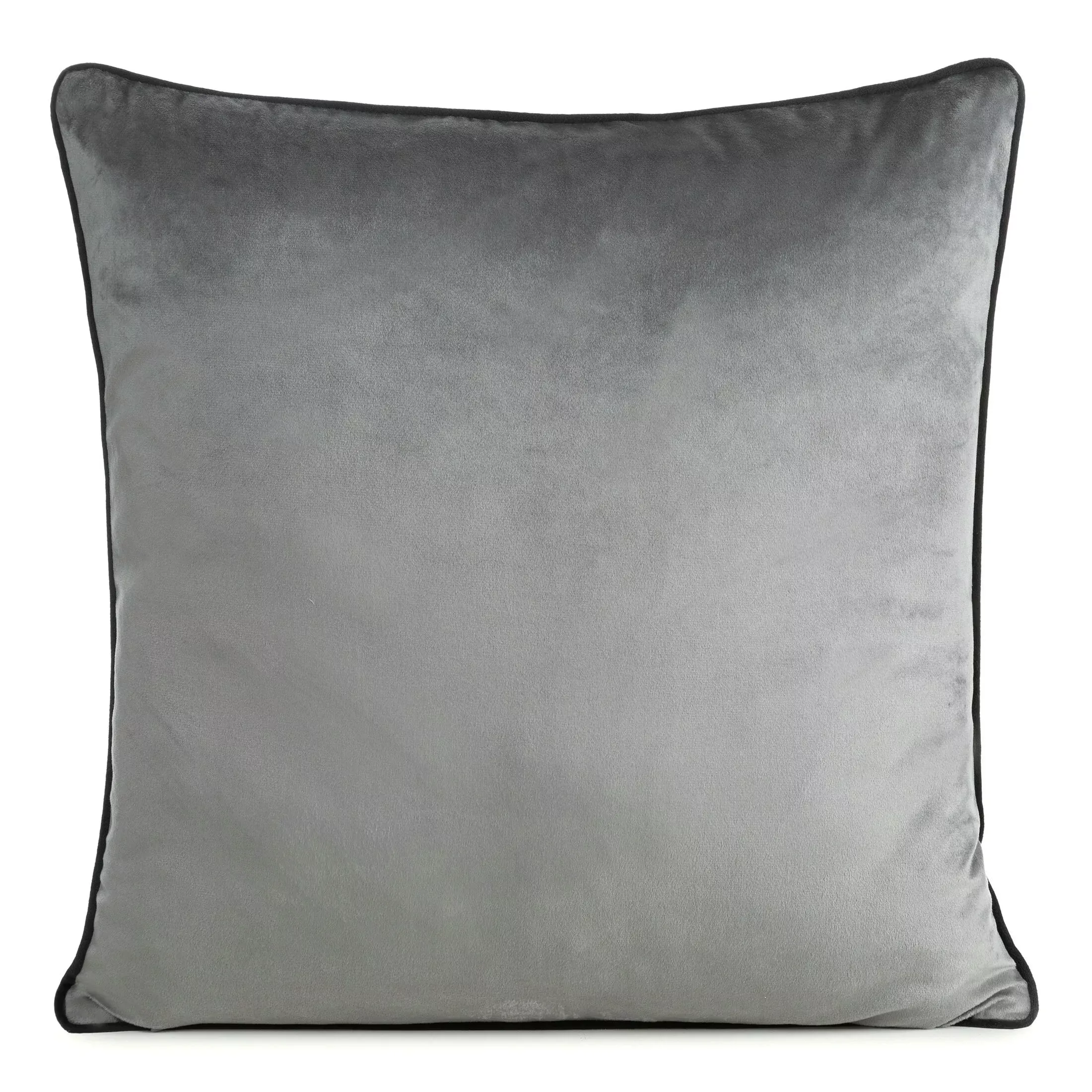 Poszewka na poduszkę 60x60 cm welwetowa kolor stalowy o delikatnym połysku z ozdobną lamówką GAJA 2