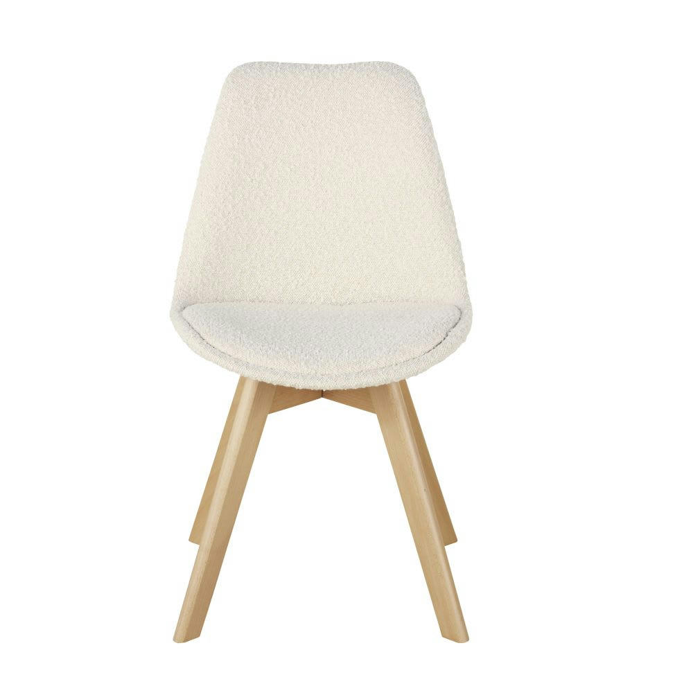 Ice - Chaise style scandinave à bouclettes écrues et bois d'hévéa