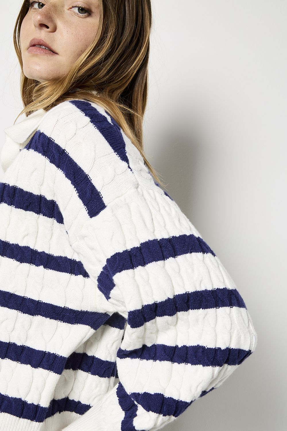 Apricot Stripe Cable Knit Jumper