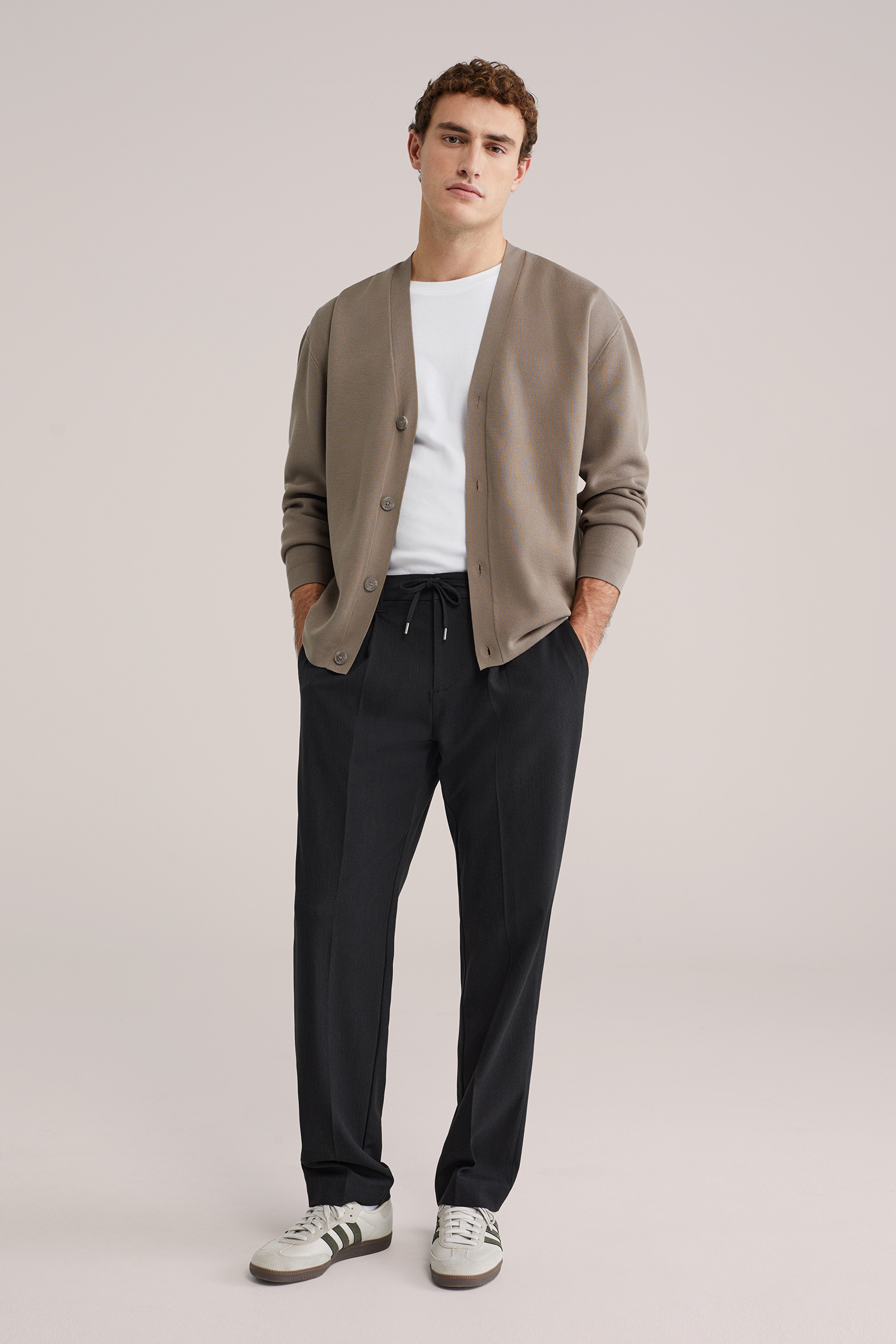 Heren regular fit smart broek met bandplooi en elastische tailleband