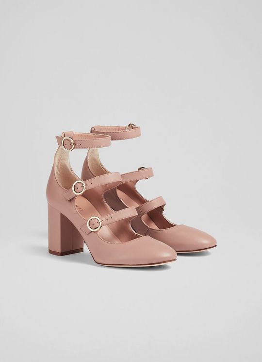 Letitia Pink Leather Multi-Strap Heels