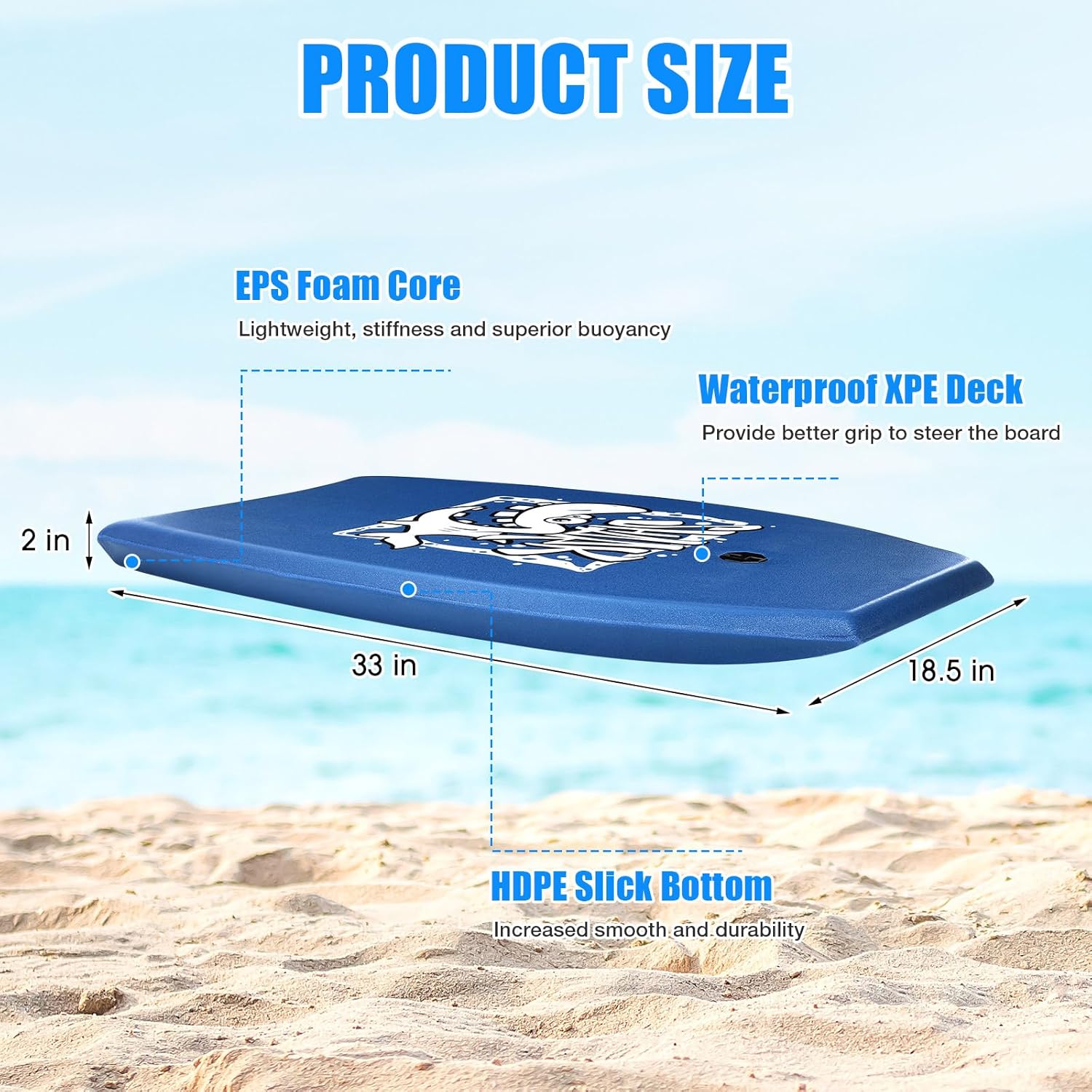 Blueweenly 2 Pcs Body Boards for Beach, Lightweight PE Bodyboard Surfboards with EPS Core, Wrist Leash, XPE Deck and HDPE Slick Bottom for Kids Teens Adults Pool Surfing