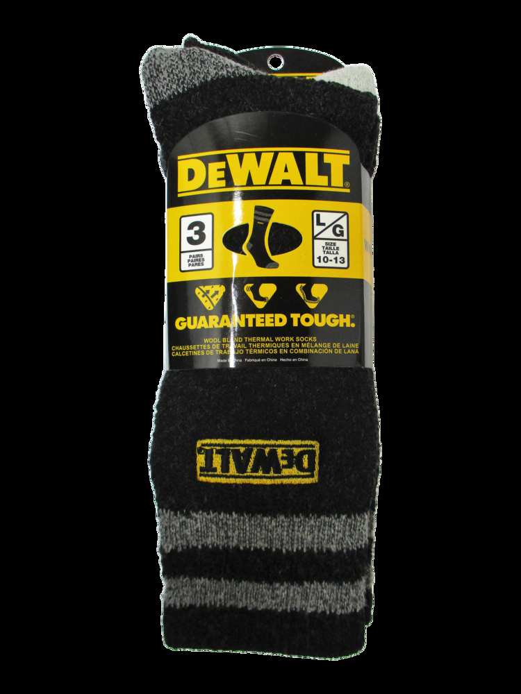 DEWALT Men's Everyday Cotton Blend Breathable Work Socks, Fully Cushioned, 3-pk, Black