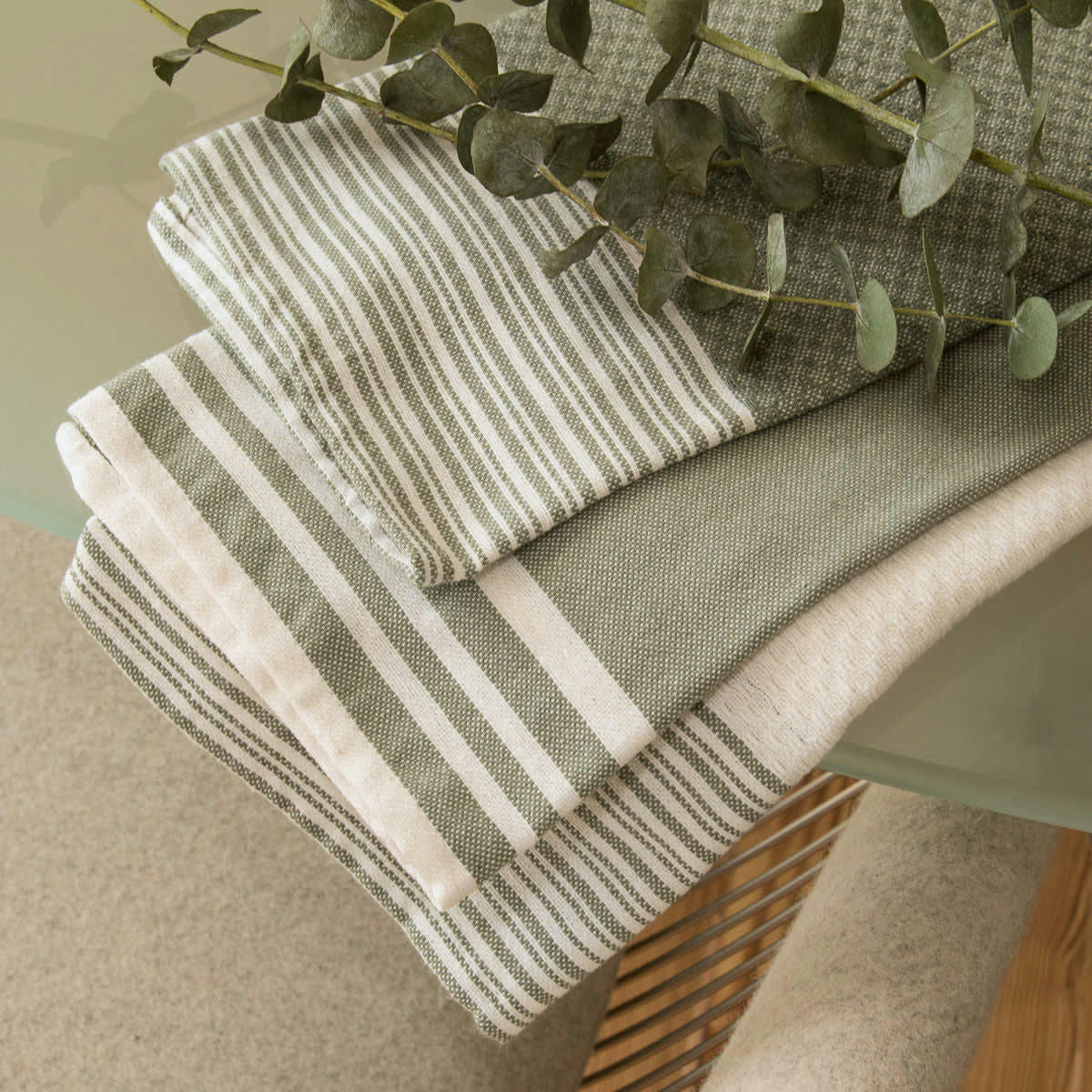 MAHDIA - Torchons (x3) coton  45x70 olive