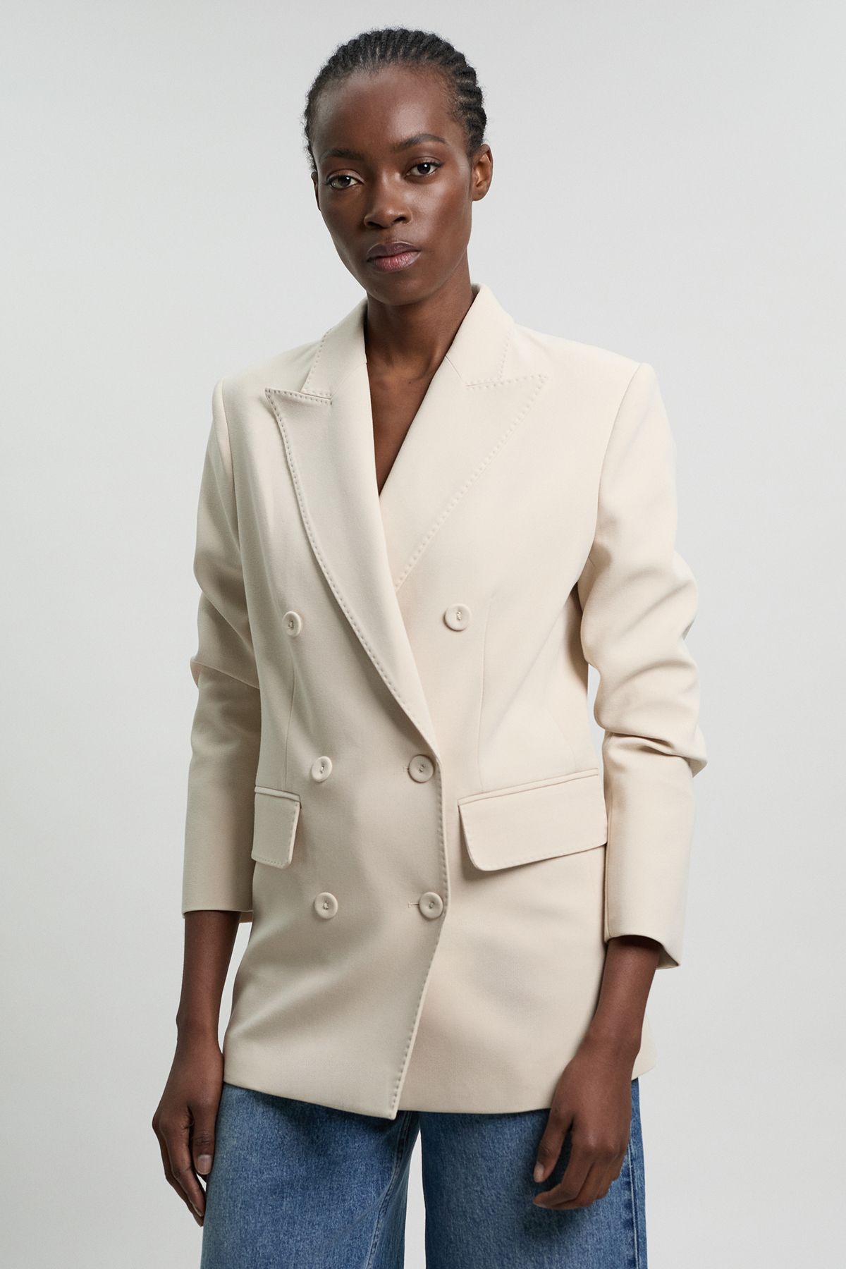 KarenMillen Tailored Double Breasted Ruched Sleeve Blazer