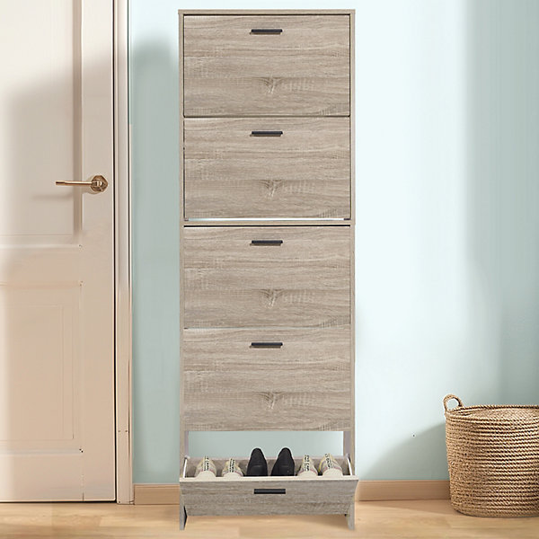 CASABEL Meuble de Rangement à Chaussure 15 Paires - Armoire Etagere Grande Capacité pour Entrée - L60xP17xH180 cm - Bois Clair