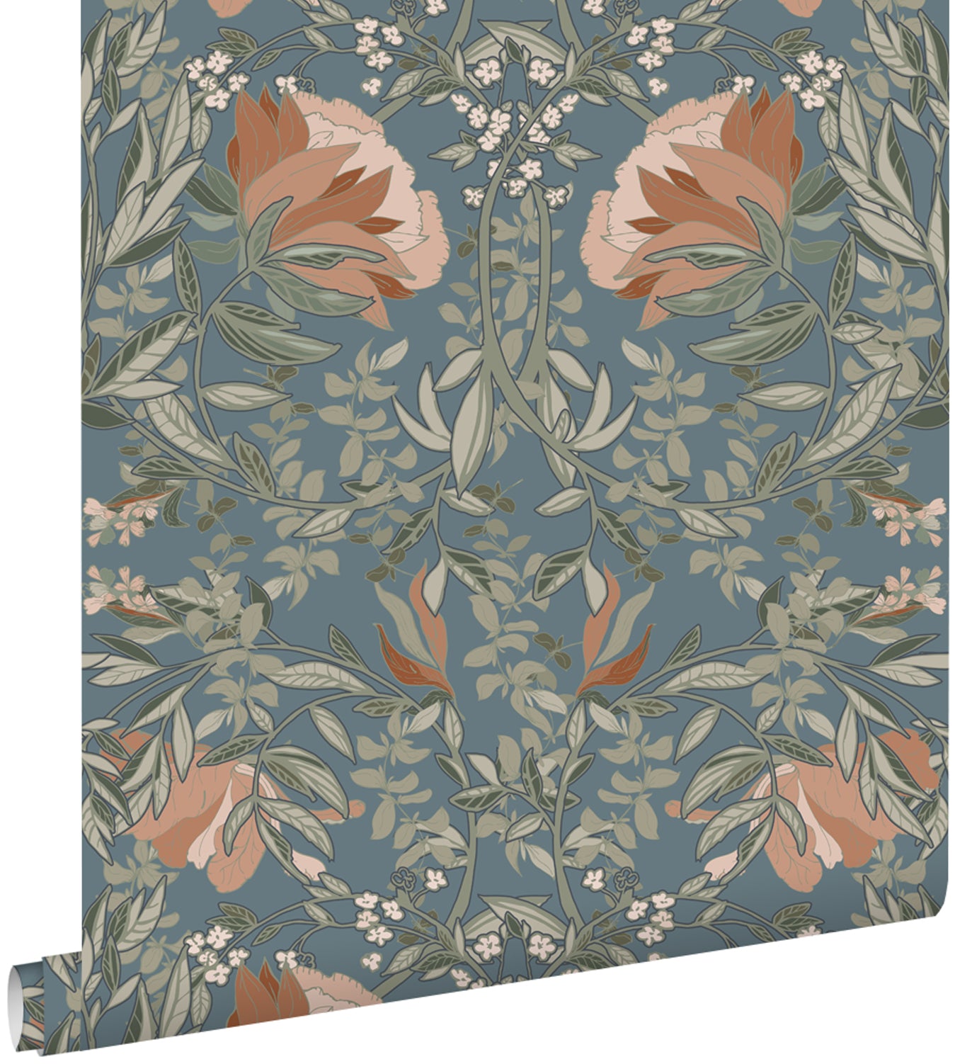 ESTAhome behang vintage bloemen in art nouveau stijl vergrijsd blauw - 53 cm x 10.05 m - 139643