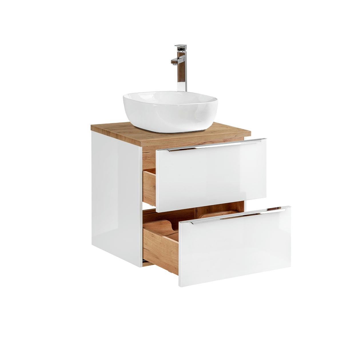 - Meuble simple vasque 60cm blanc et naturel