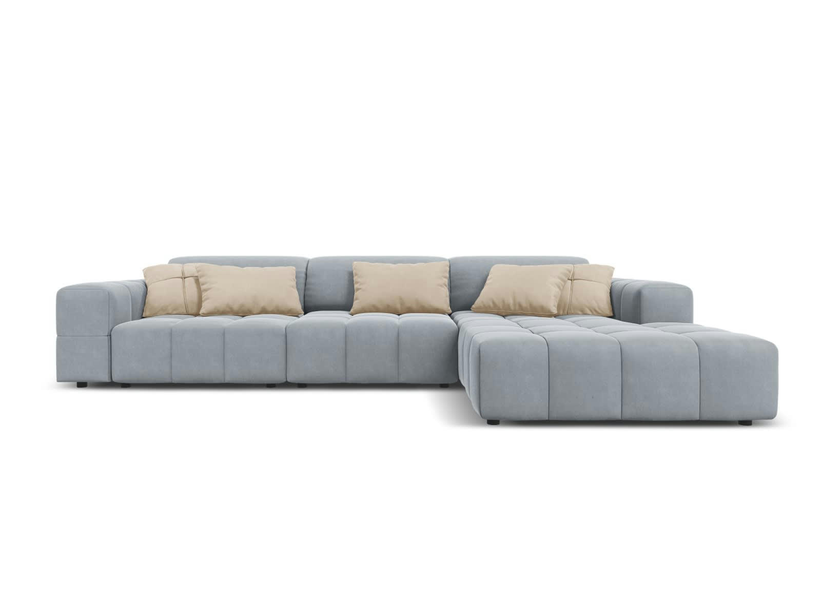 LUC - Canapé d'angle droit 4 places en tissu velours bleu clair