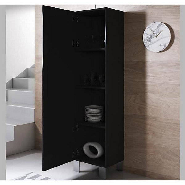 Armoire murale contemporaine - Noir brillant - Mélamine - 1 porte - 4 compartiments - 40x29x177 cm
