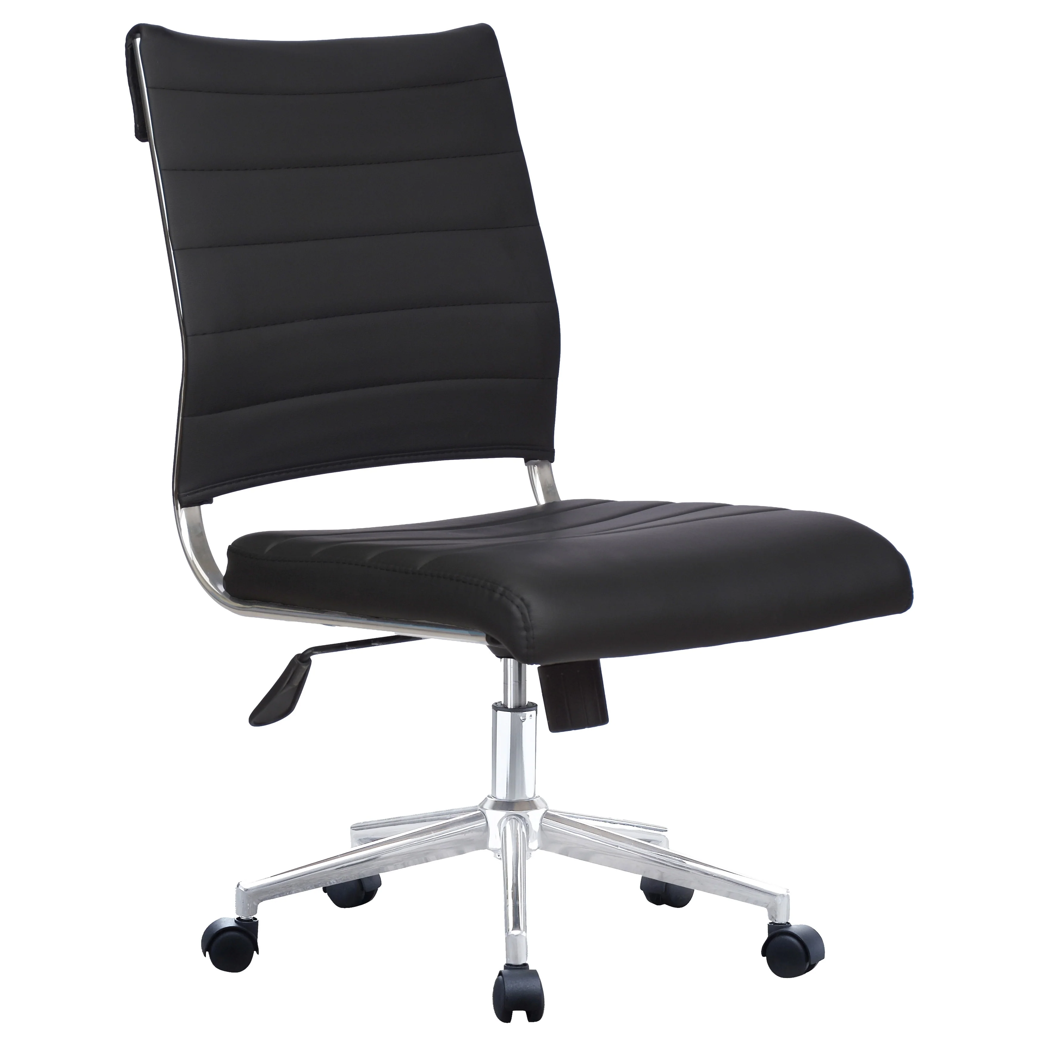 Ergonomic Executive Mid back PU Leather Office Chair Armless Side No Arms Tilt With Wheels Padded Seat Cushion